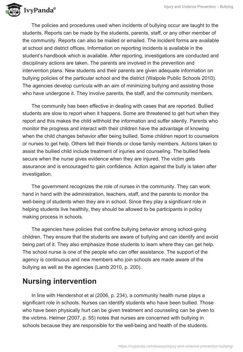 Injury and Violence Prevention: - Bullying. Page 5