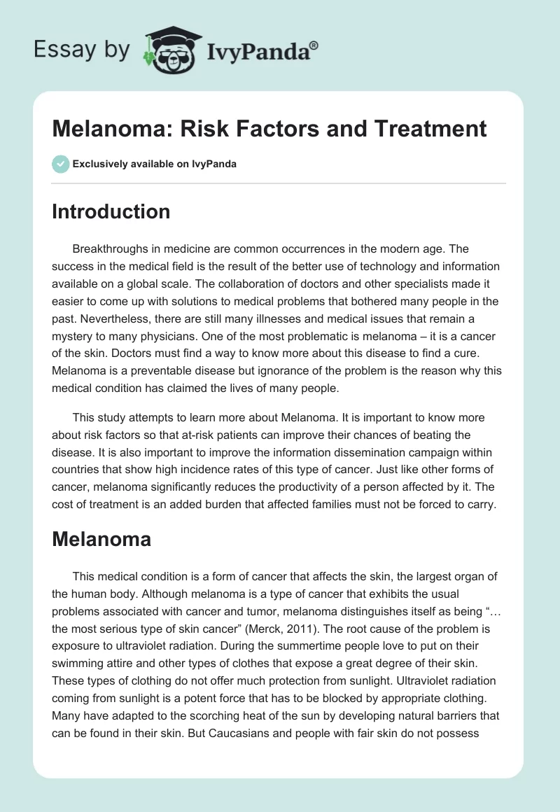 Melanoma: Risk Factors and Treatment. Page 1
