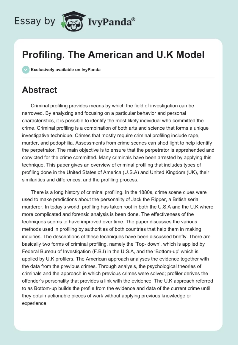 Profiling. The American and U.K Model. Page 1
