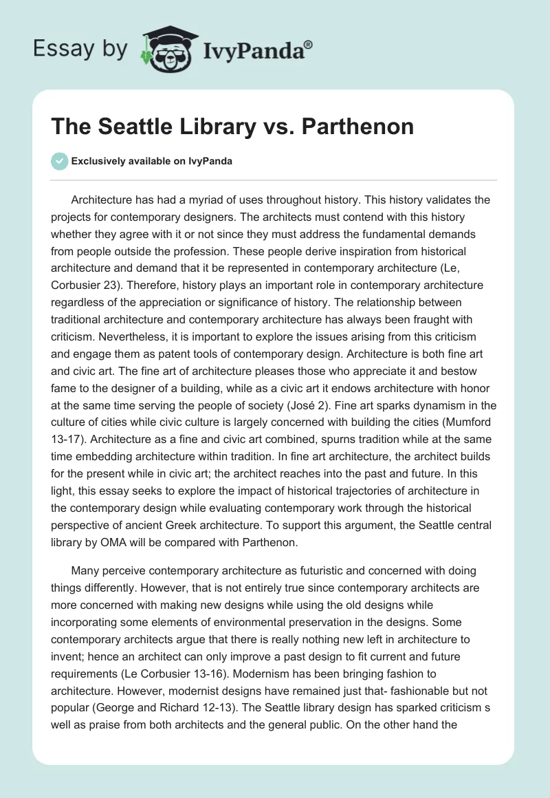 The Seattle Library vs. Parthenon. Page 1
