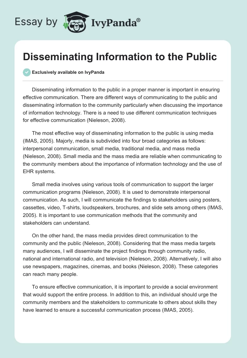Disseminating Information to the Public. Page 1