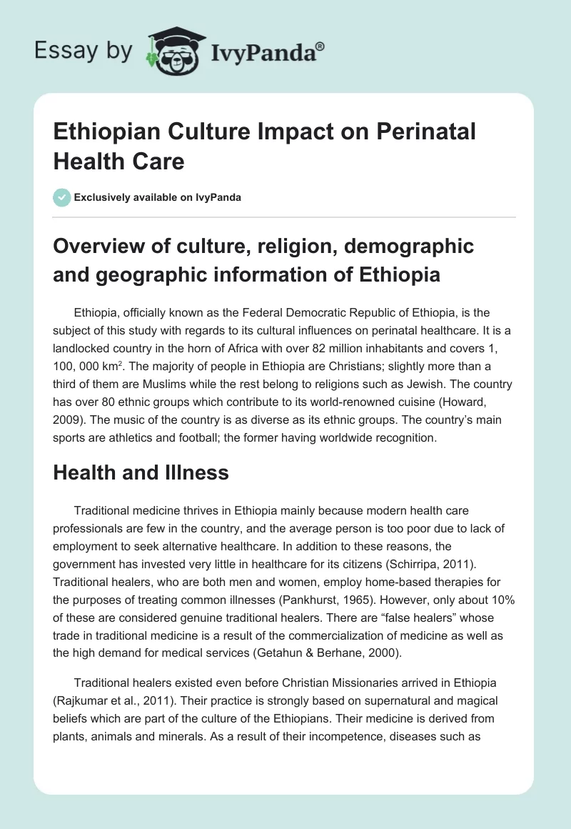 Ethiopian Culture Impact on Perinatal Health Care. Page 1