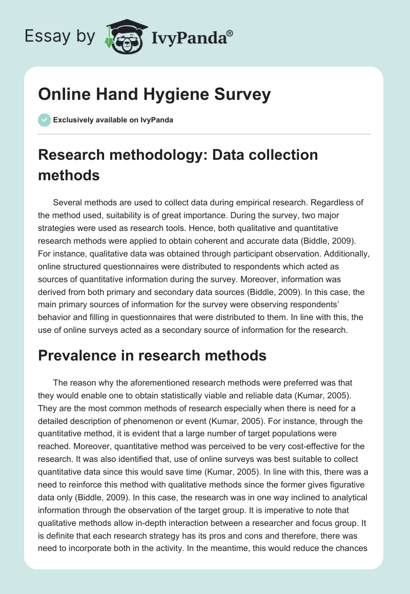 Online Hand Hygiene Survey. Page 1
