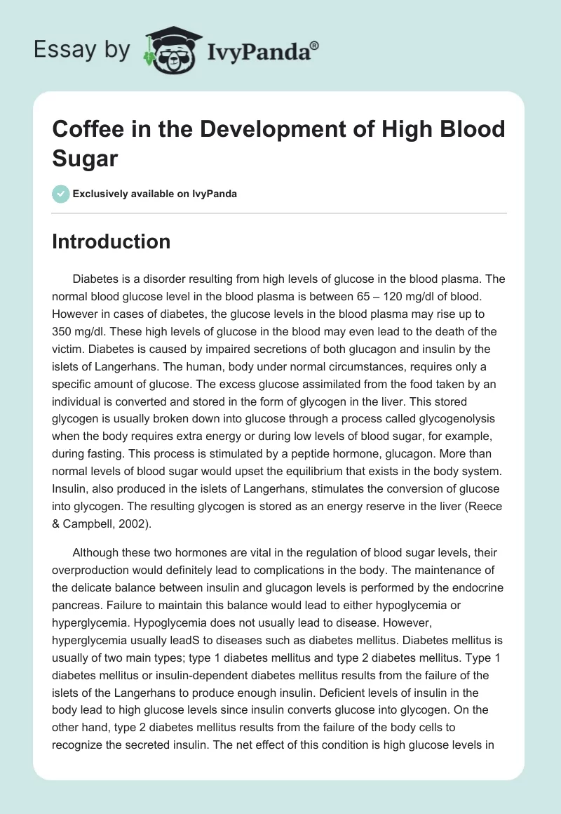 Coffee in the Development of High Blood Sugar. Page 1