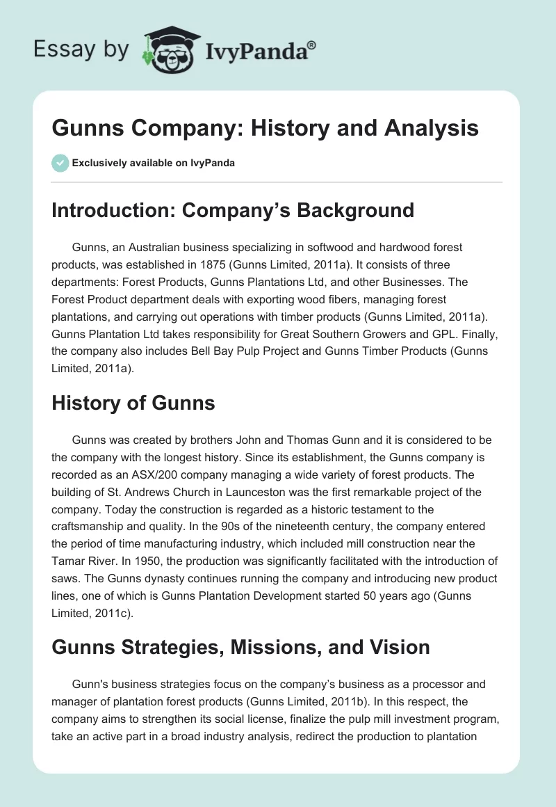 Gunns Company: History and Analysis. Page 1