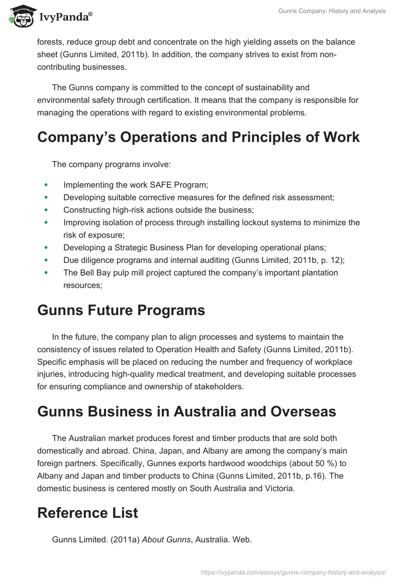 Gunns Company: History and Analysis. Page 2