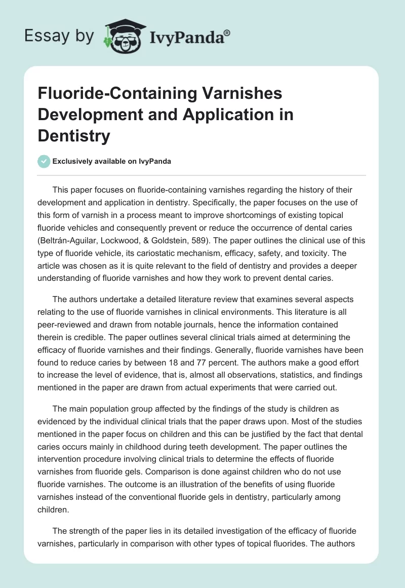 Fluoride-Containing Varnishes Development and Application in Dentistry. Page 1