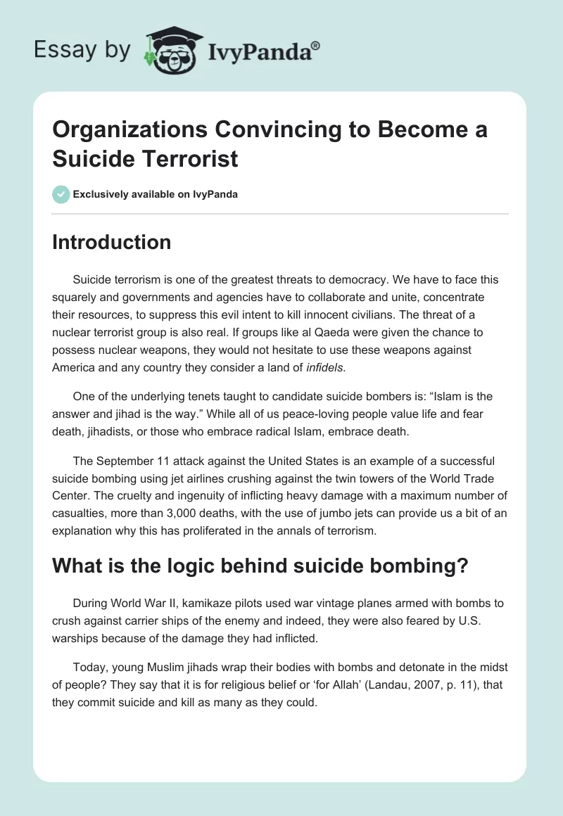 Organizations Convincing to Become a Suicide Terrorist. Page 1