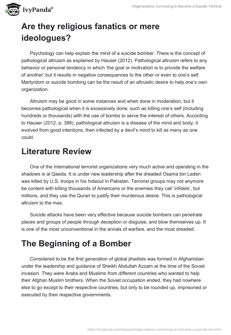 Organizations Convincing to Become a Suicide Terrorist. Page 2