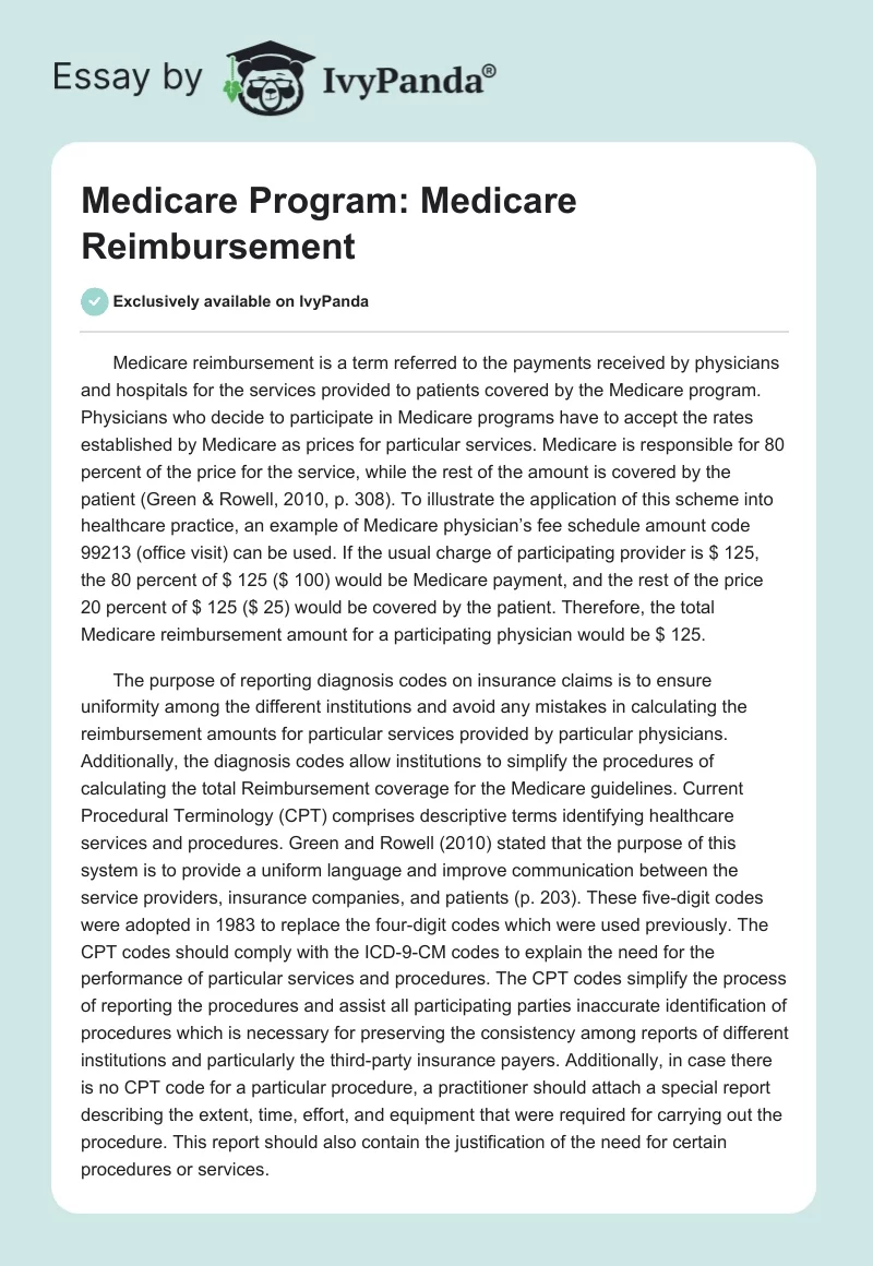 Medicare Program: Medicare Reimbursement. Page 1
