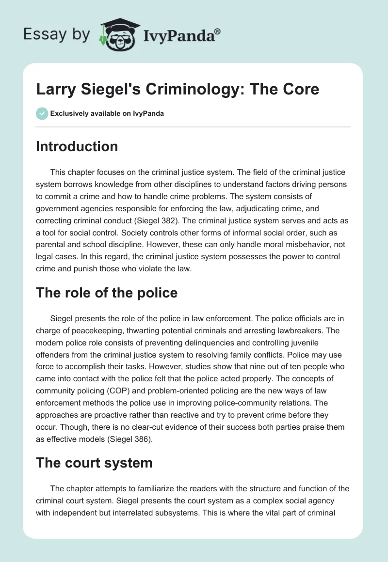 Larry Siegel's "Criminology: The Core". Page 1