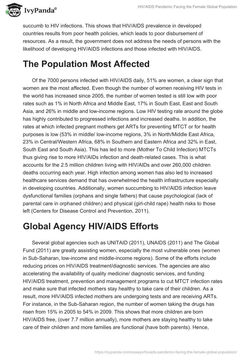 HIV/AIDS Pandemic Facing the Female Global Population. Page 2