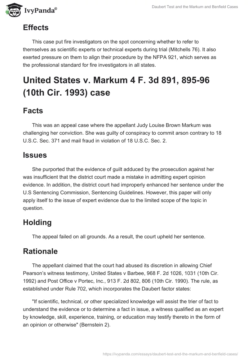 Daubert Test and the Markum and Benfield Cases. Page 3