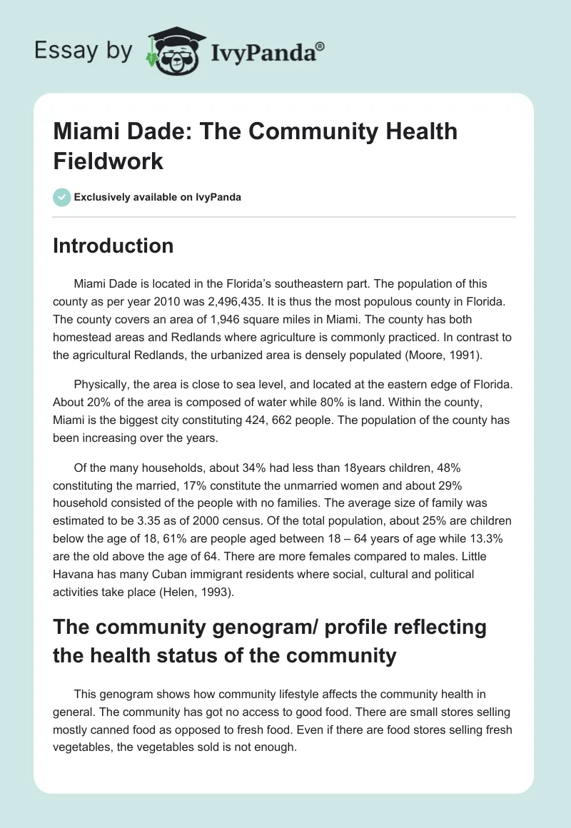 Miami Dade: The Community Health Fieldwork. Page 1