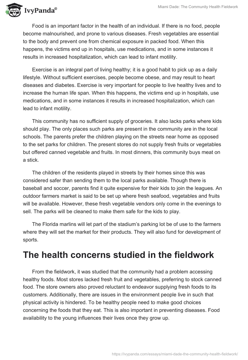 Miami Dade: The Community Health Fieldwork. Page 2