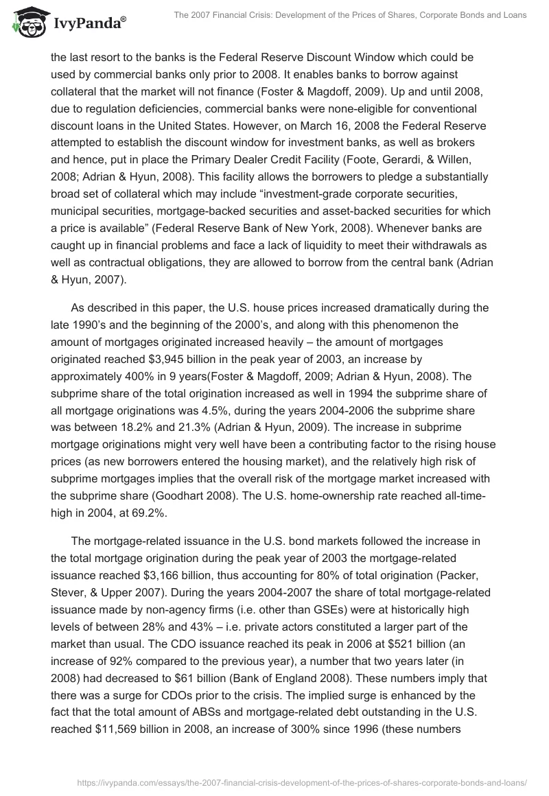 The 2007 Financial Crisis: Development of the Prices of Shares, Corporate Bonds and Loans. Page 3