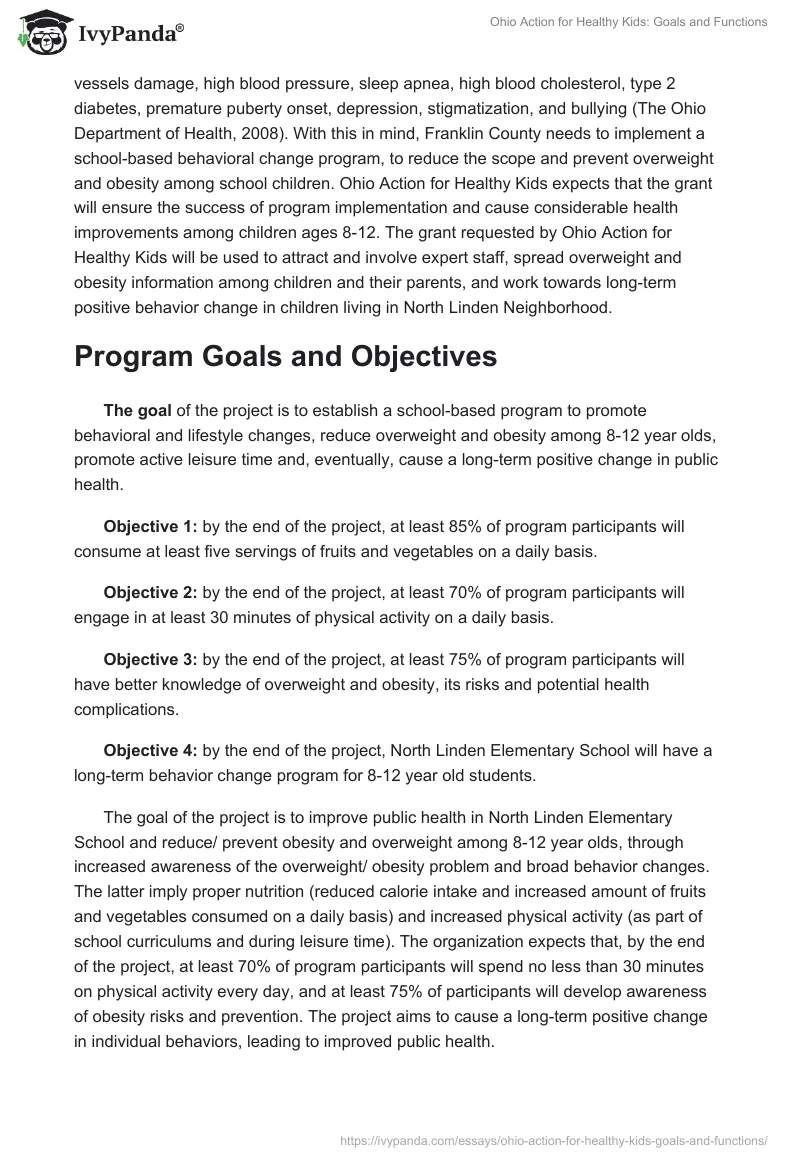 Ohio Action for Healthy Kids: Goals and Functions. Page 3