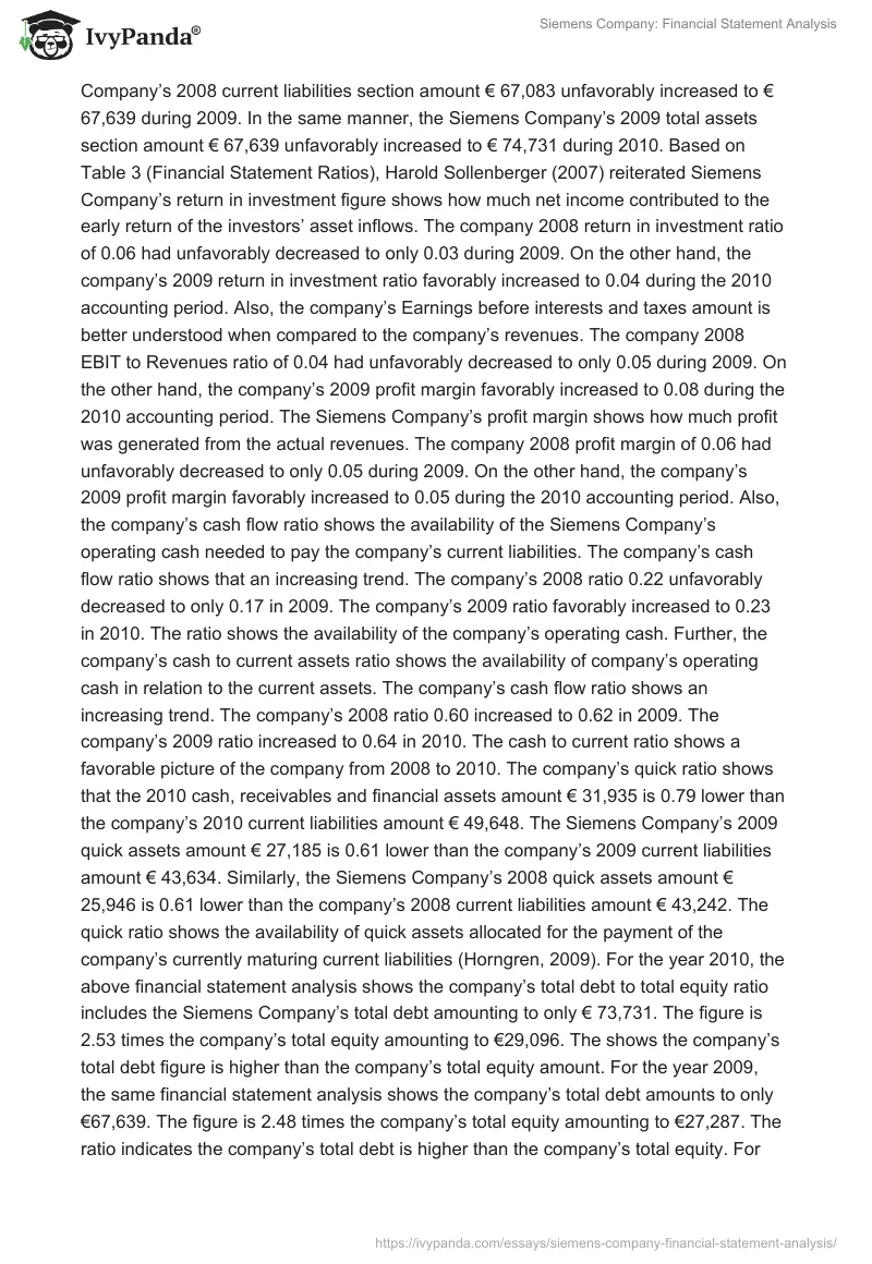 Siemens Company: Financial Statement Analysis. Page 2