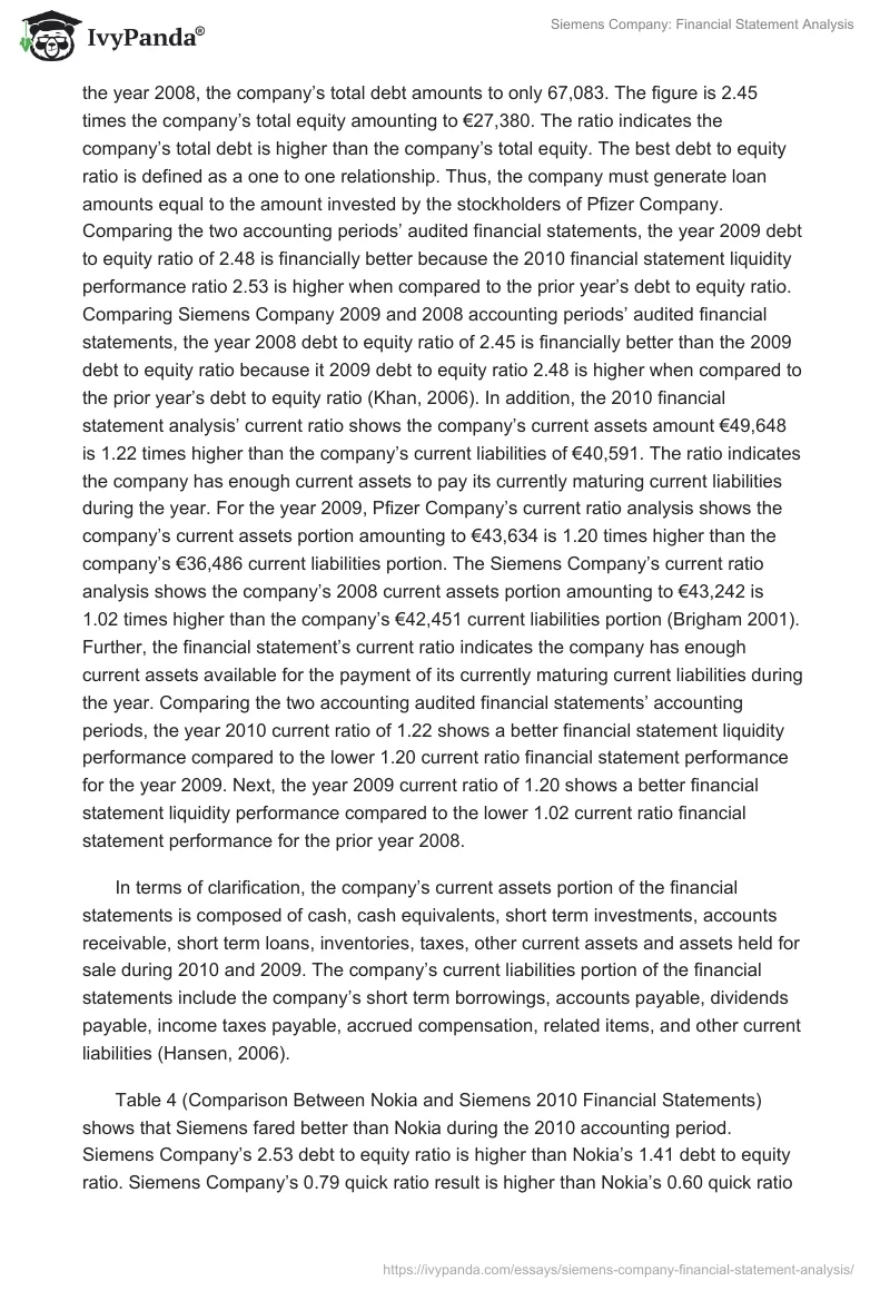 Siemens Company: Financial Statement Analysis. Page 3