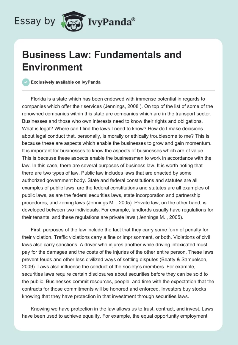 Business Law: Fundamentals and Environment. Page 1