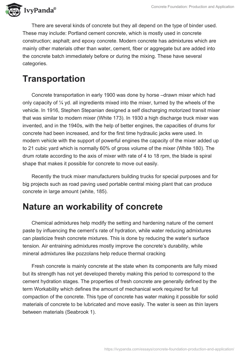 Concrete Foundation: Production and Application. Page 2