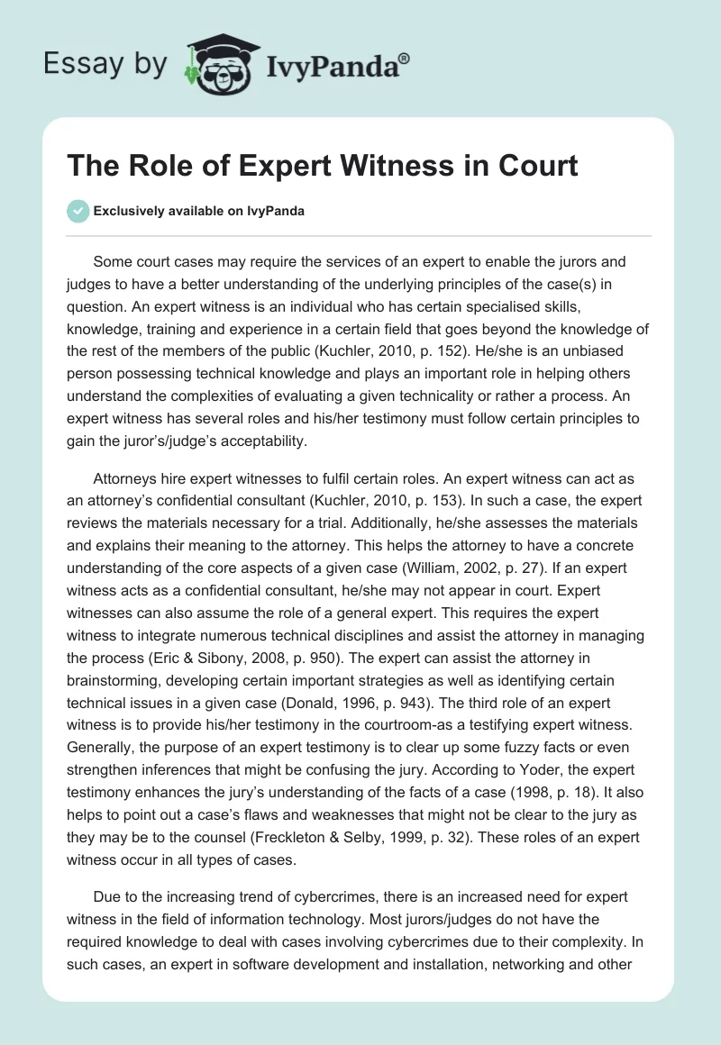 The Role of Expert Witness in Court. Page 1