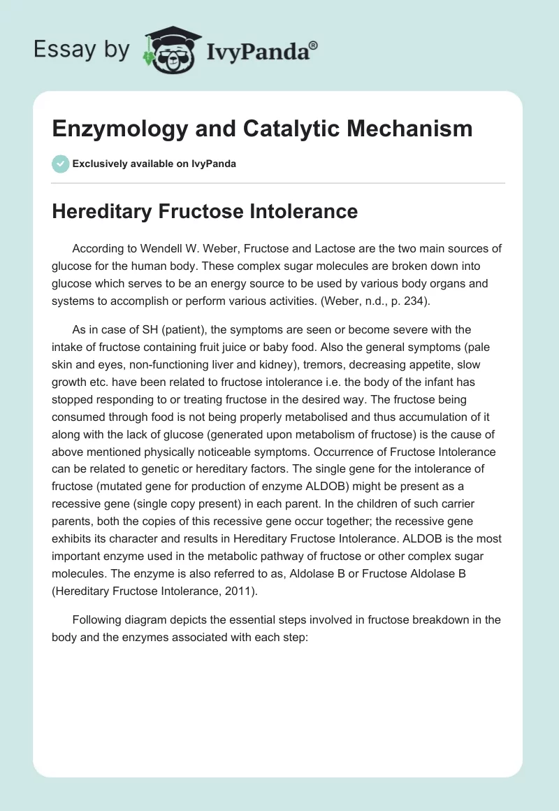 Enzymology and Catalytic Mechanism. Page 1