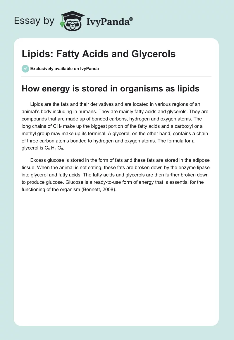 Lipids: Fatty Acids and Glycerols. Page 1