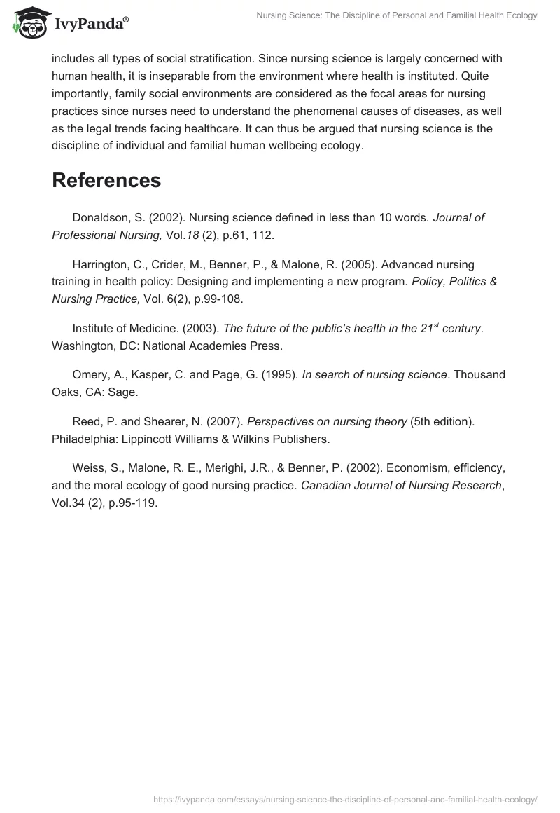 Nursing Science: The Discipline of Personal and Familial Health Ecology. Page 3