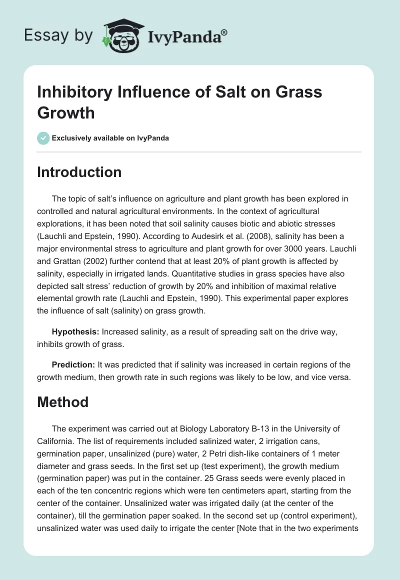 Inhibitory Influence of Salt on Grass Growth. Page 1