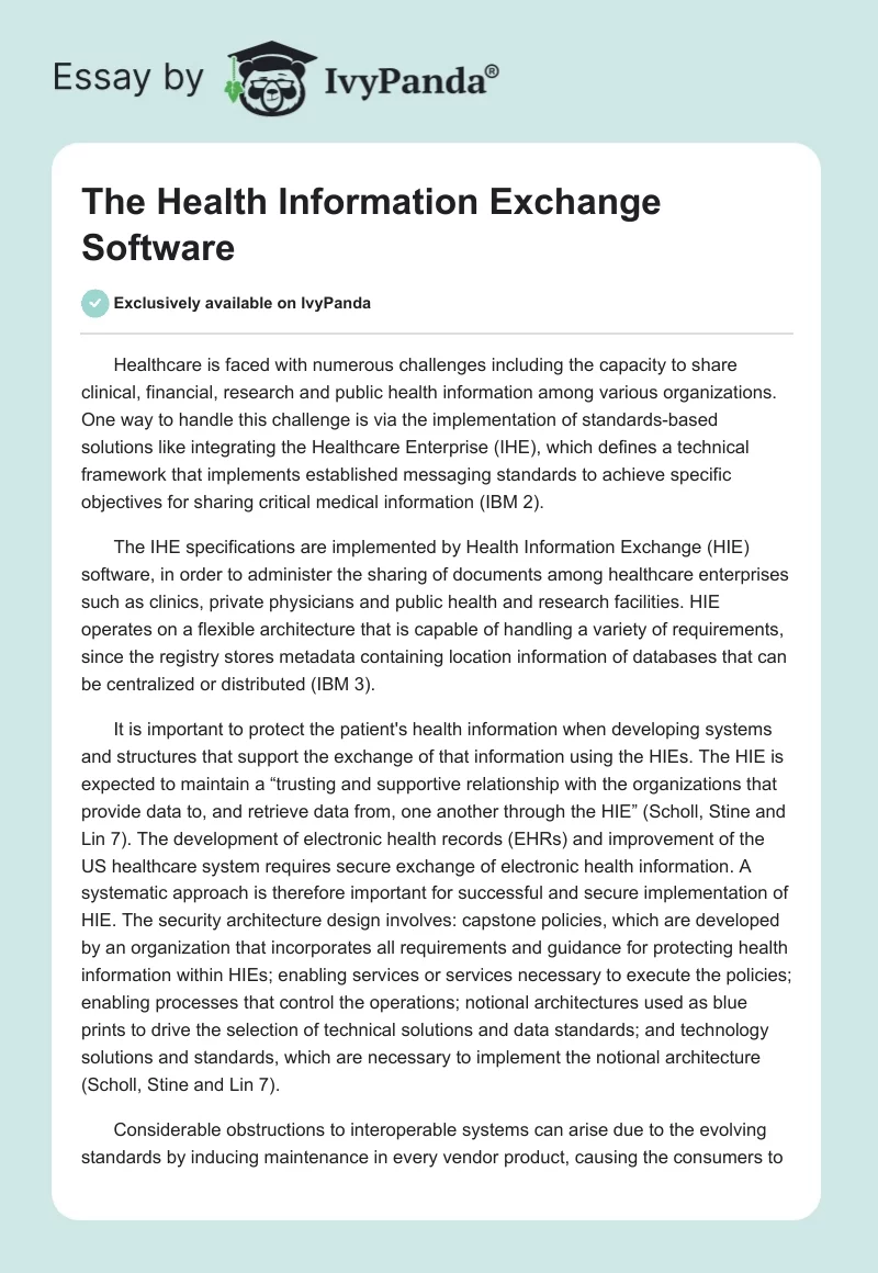 The Health Information Exchange Software. Page 1