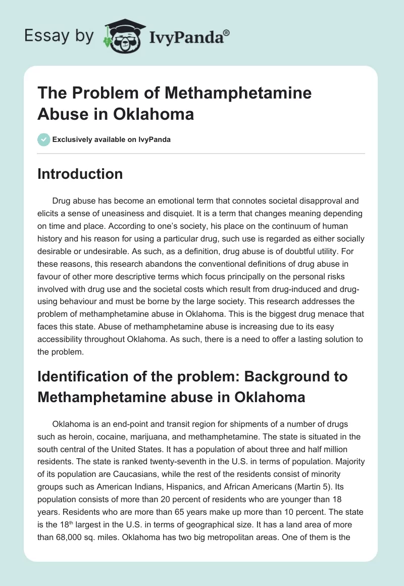 The Problem of Methamphetamine Abuse in Oklahoma. Page 1