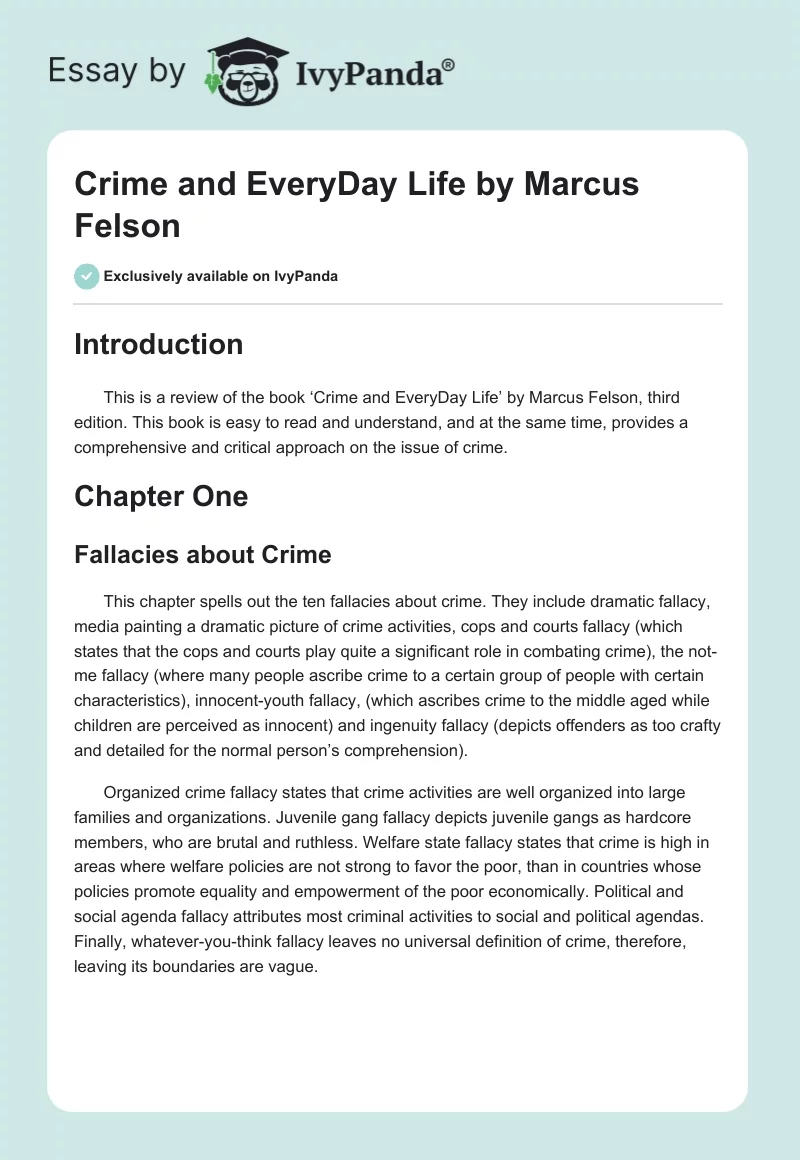 "Crime and EveryDay Life" by Marcus Felson. Page 1