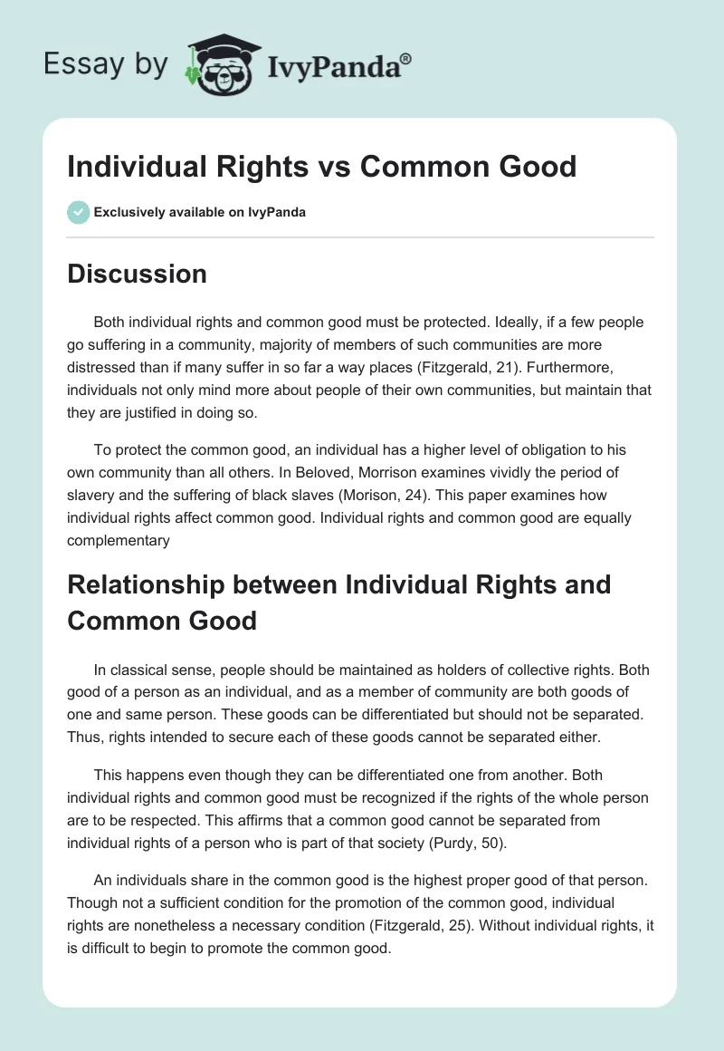 Individual Rights vs Common Good. Page 1