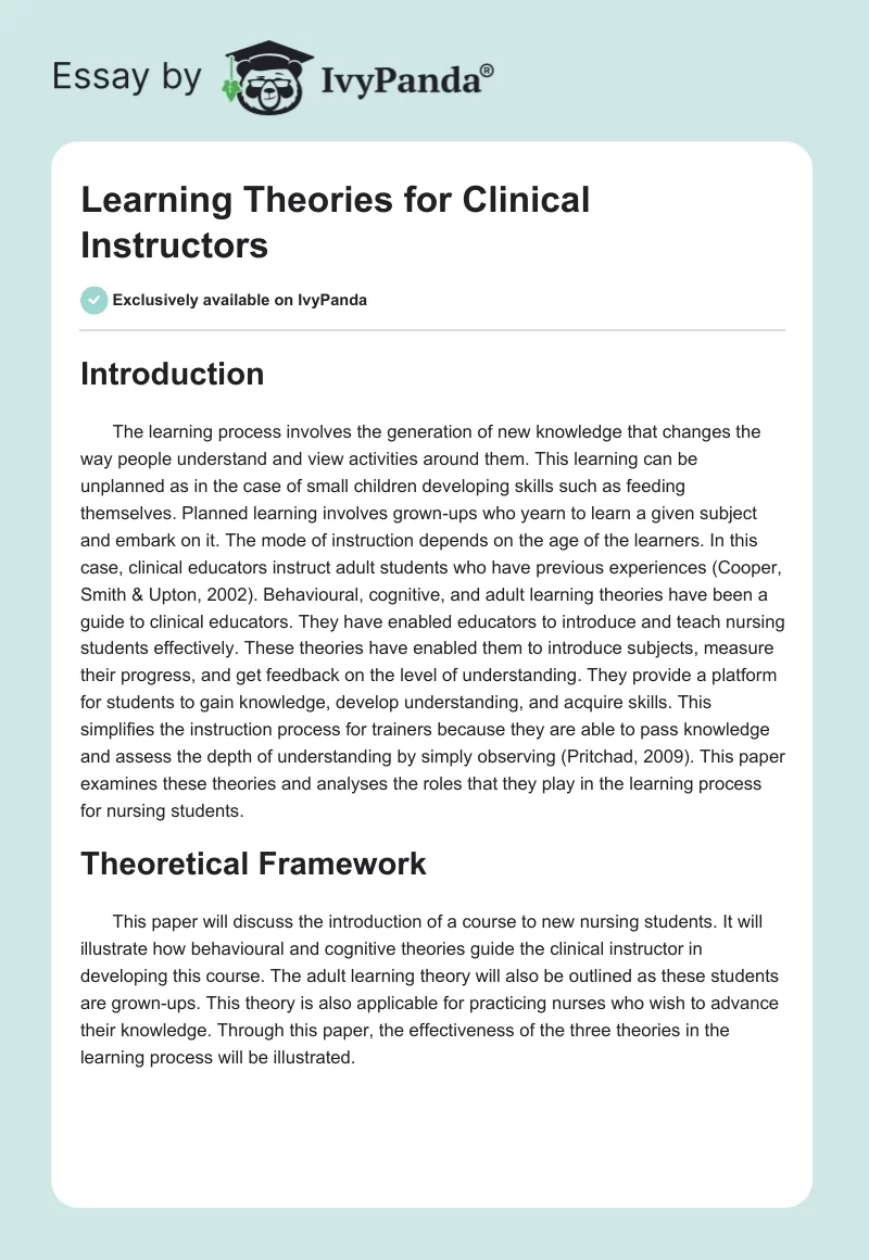 Learning Theories for Clinical Instructors. Page 1