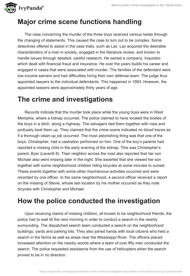 Mara Leveritt: Crime Investigation in the ”Devil's Knot”. Page 2