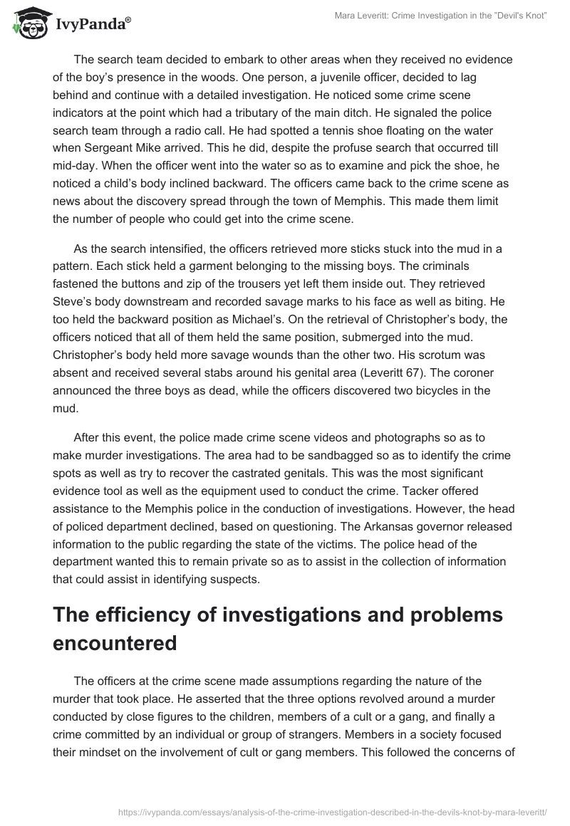 Mara Leveritt: Crime Investigation in the ”Devil's Knot”. Page 3