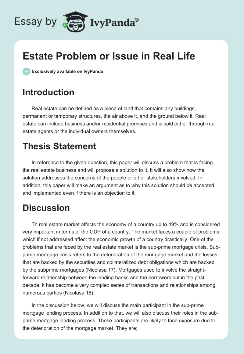Estate Problem or Issue in Real Life. Page 1