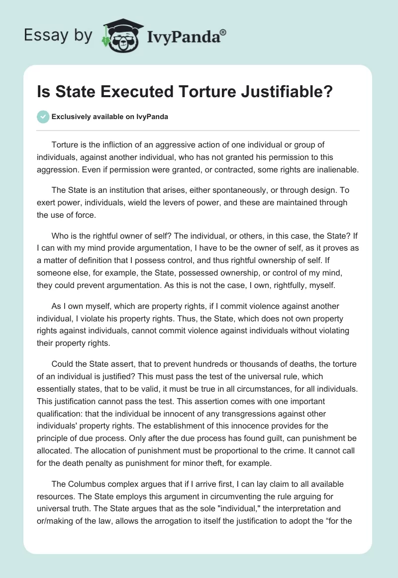 Is State Executed Torture Justifiable?. Page 1