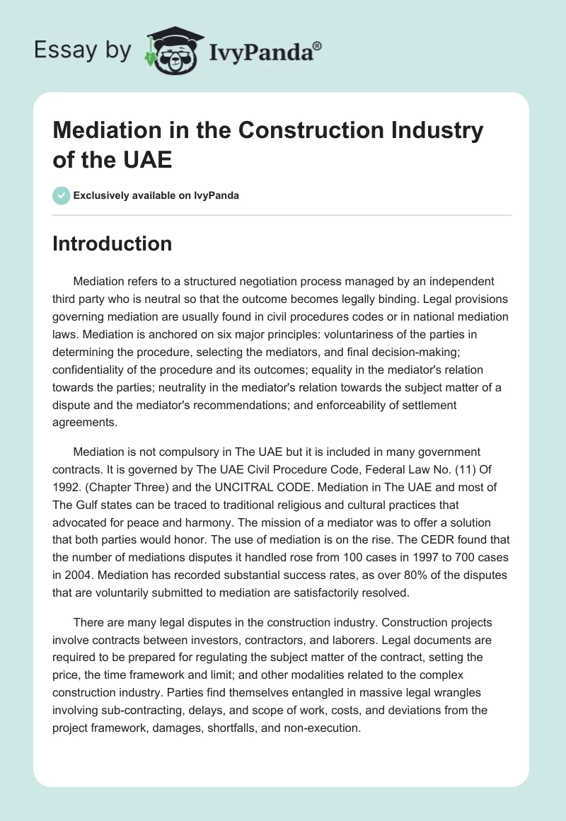 Mediation in the Construction Industry of the UAE. Page 1