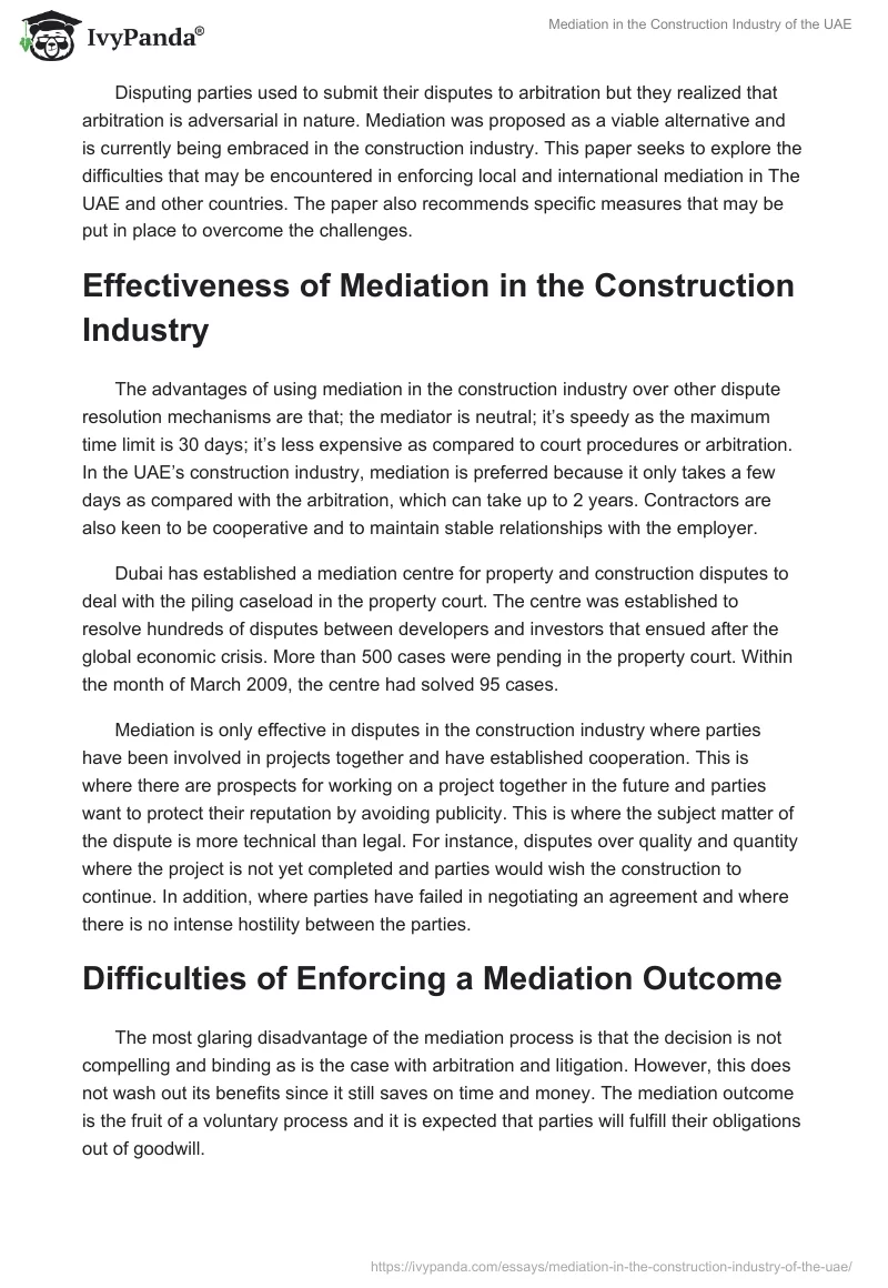 Mediation in the Construction Industry of the UAE. Page 2