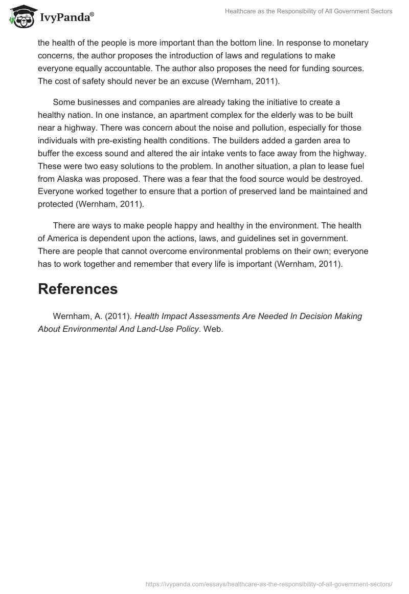 Healthcare as the Responsibility of All Government Sectors. Page 2