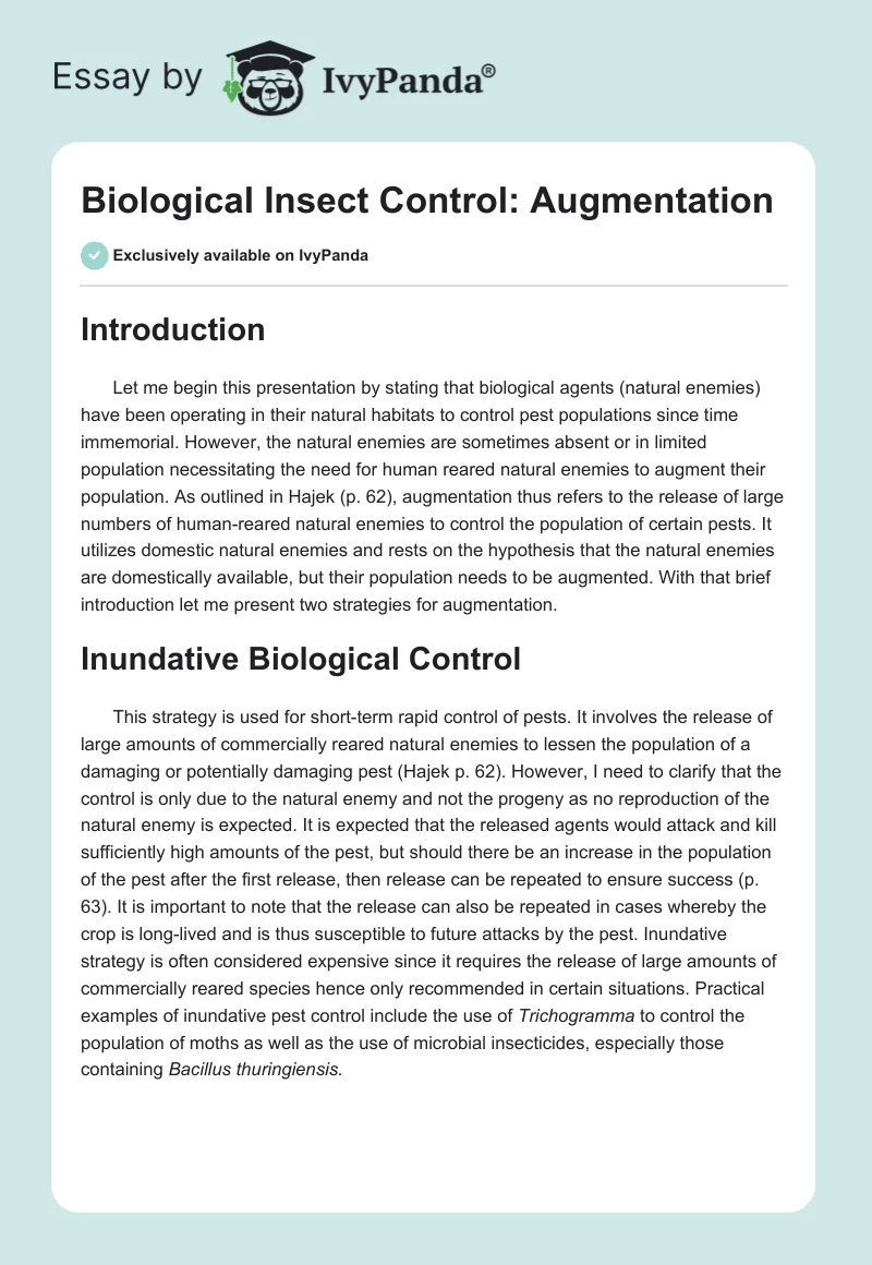 Biological Insect Control: Augmentation. Page 1
