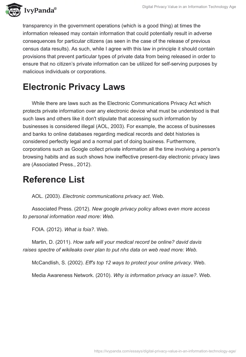 Digital Privacy Value in an Information Technology Age. Page 3