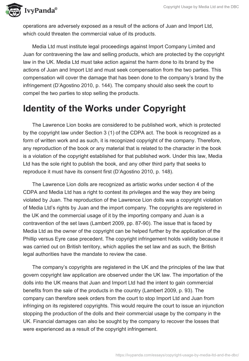 Copyright Usage by Media Ltd and the DBC. Page 2