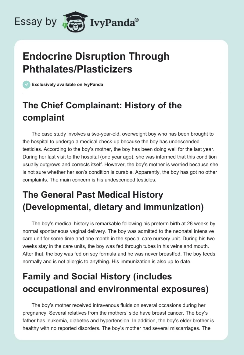 Endocrine Disruption Through Phthalates/Plasticizers. Page 1