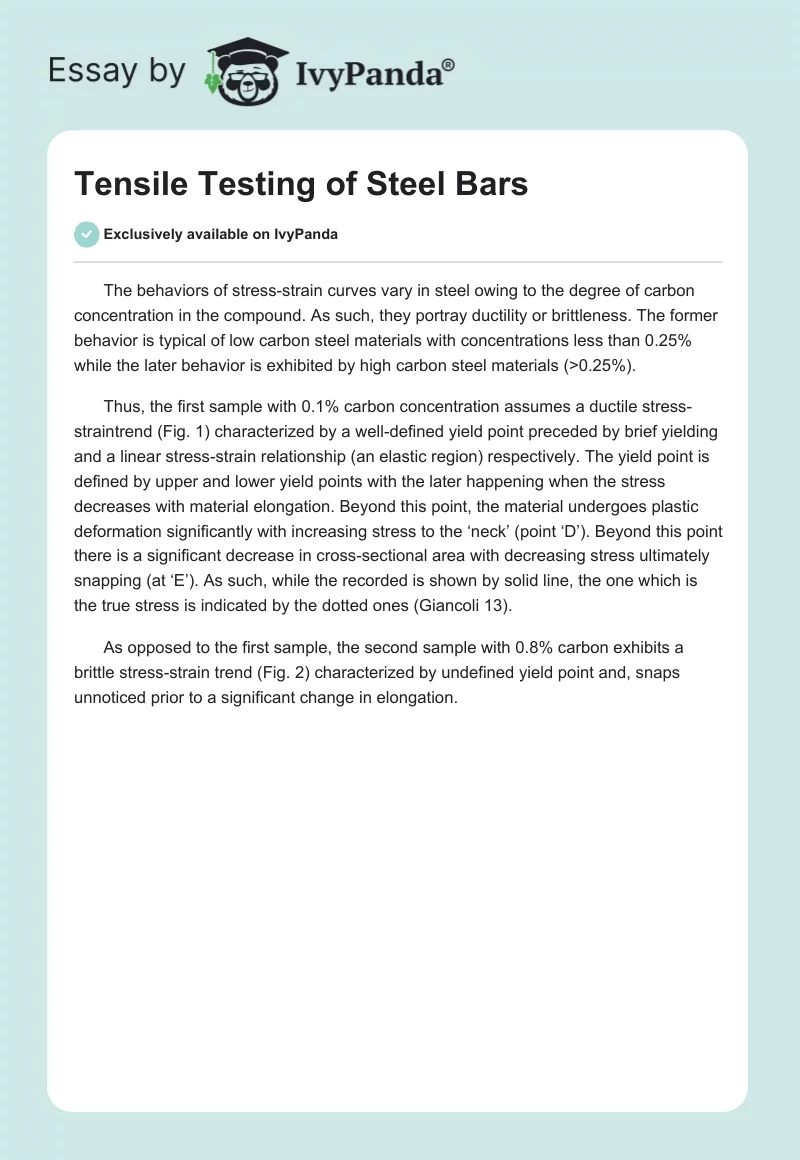 Tensile Testing of Steel Bars. Page 1