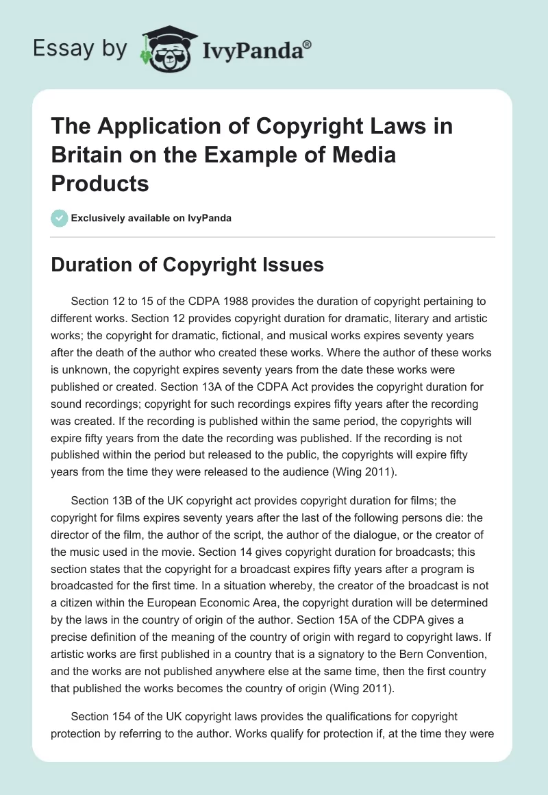 The Application of Copyright Laws in Britain on the Example of Media Products. Page 1