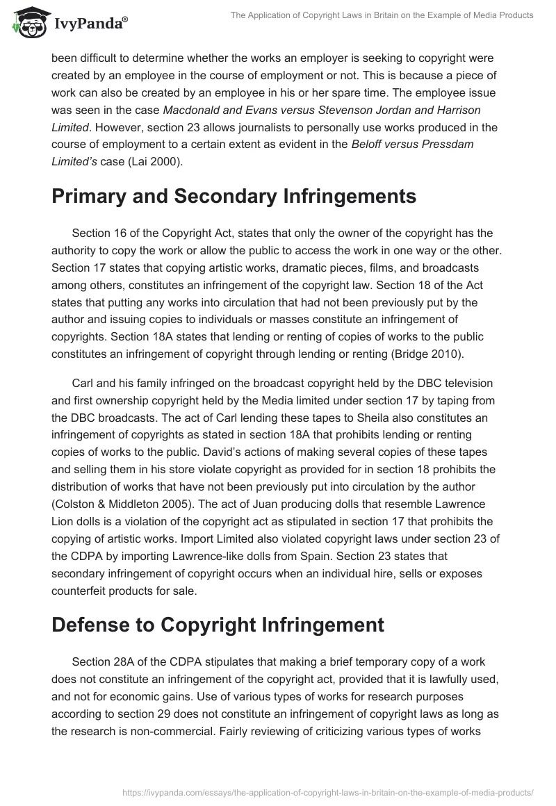 The Application of Copyright Laws in Britain on the Example of Media Products. Page 4
