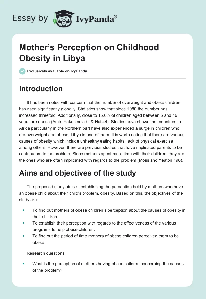 Mother’s Perception on Childhood Obesity in Libya. Page 1